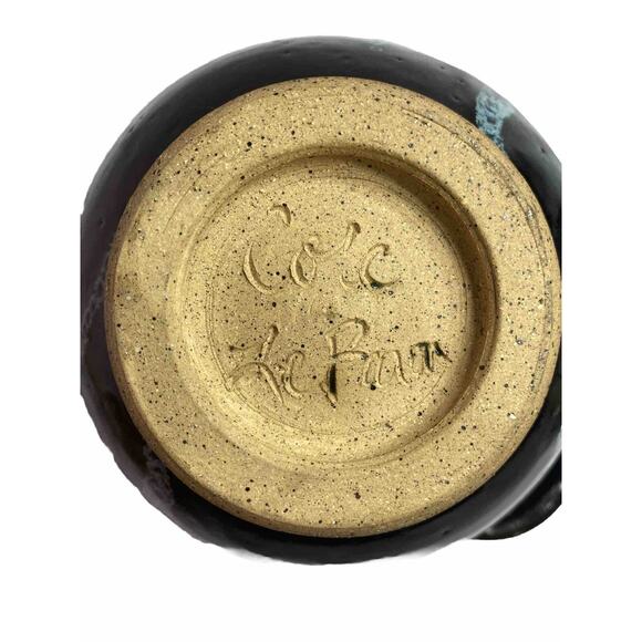 VTG Dough Bowl Studio Pottery Batter Spout Black Blue Signed Boho Whimsygoth 70s - Picture 8 of 15